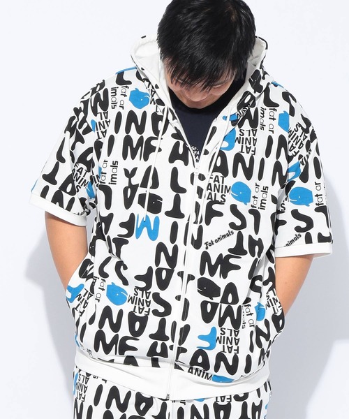 パーカー 半袖 メンズ 大きいサイズ FAT ANIMALS クジラ総柄