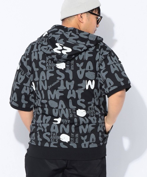 B&T CLUB（ビーティークラブ）の「パーカー 半袖 メンズ 大きいサイズ FAT ANIMALS クジラ総柄 フルジップ B＆T CLUB (ビーアンドティークラブ)（パーカー・メンズ・ブラック/ホワイト・X4(8L～9L)/X3(6L～7L)/X2(4L～5L)/X1(3L～4L)）」の15枚目の写真