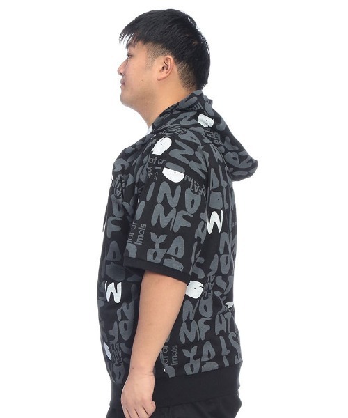 B&T CLUB（ビーティークラブ）の「パーカー 半袖 メンズ 大きいサイズ FAT ANIMALS クジラ総柄 フルジップ B＆T CLUB (ビーアンドティークラブ)（パーカー・メンズ・ブラック/ホワイト・X4(8L～9L)/X3(6L～7L)/X2(4L～5L)/X1(3L～4L)）」の19枚目の写真