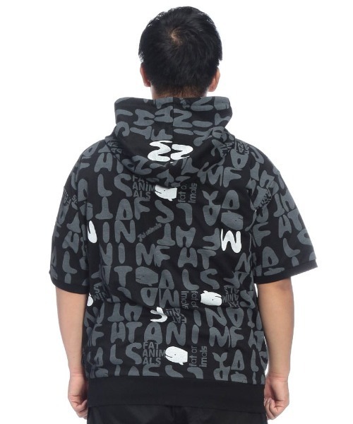 B&T CLUB（ビーティークラブ）の「パーカー 半袖 メンズ 大きいサイズ FAT ANIMALS クジラ総柄 フルジップ B＆T CLUB (ビーアンドティークラブ)（パーカー・メンズ・ブラック/ホワイト・X4(8L～9L)/X3(6L～7L)/X2(4L～5L)/X1(3L～4L)）」の20枚目の写真