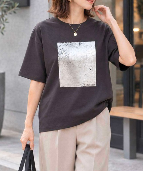 eM(エム)の「【サイズ展開あり!】 シルキータッチスムースプリントTee(Tシャツ/カットソー・レディース・ピンク/チャコールグレー/ホワイト・S/M/L/LL)」の4枚目の写真