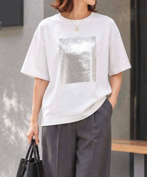 eM(エム)の「【サイズ展開あり!】 シルキータッチスムースプリントTee(Tシャツ/カットソー・レディース・ピンク/チャコールグレー/ホワイト・S/M/L/LL)」の5枚目の写真