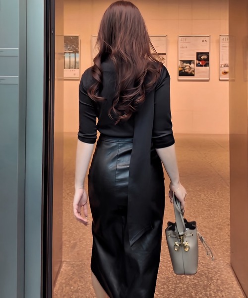 エコレザー サイドスリット Iラインスカート＜3サイズ展開＞（スカート