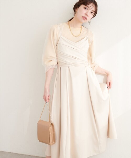 natural couture(ナチュラルクチュール)の「〈osono〉アシメカシュクールリボンキャミワンピース(ワンピース・レディース・ネイビー/ミント/ブラック/アイボリー・MEDIUM/LARGE)」の2枚目の写真