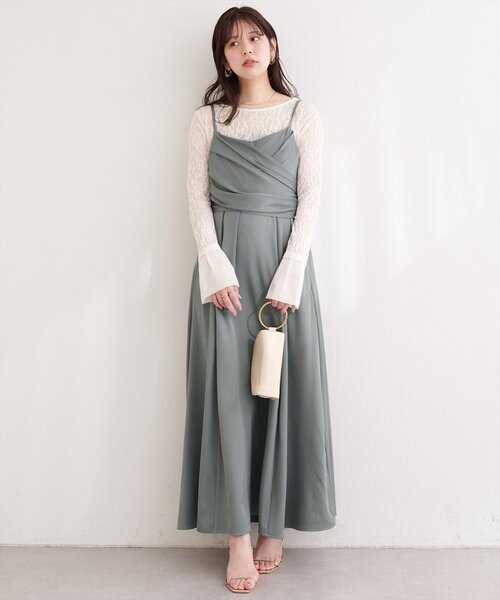 natural couture(ナチュラルクチュール)の「〈osono〉アシメカシュクールリボンキャミワンピース(ワンピース・レディース・ネイビー/ミント/ブラック/アイボリー・MEDIUM/LARGE)」の3枚目の写真