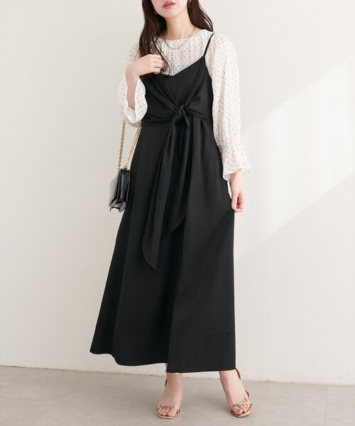 natural couture(ナチュラルクチュール)の「〈osono〉アシメカシュクールリボンキャミワンピース(ワンピース・レディース・ネイビー/ミント/ブラック/アイボリー・MEDIUM/LARGE)」の1枚目の写真