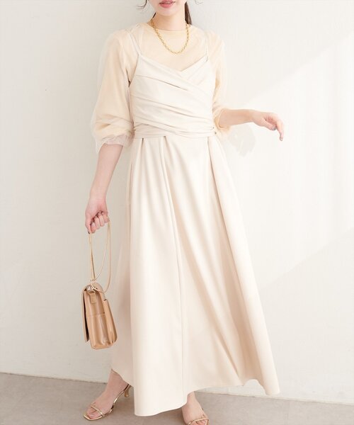 natural couture(ナチュラルクチュール)の「〈osono〉アシメカシュクールリボンキャミワンピース(ワンピース・レディース・ネイビー/ミント/ブラック/アイボリー・MEDIUM/LARGE)」の5枚目の写真