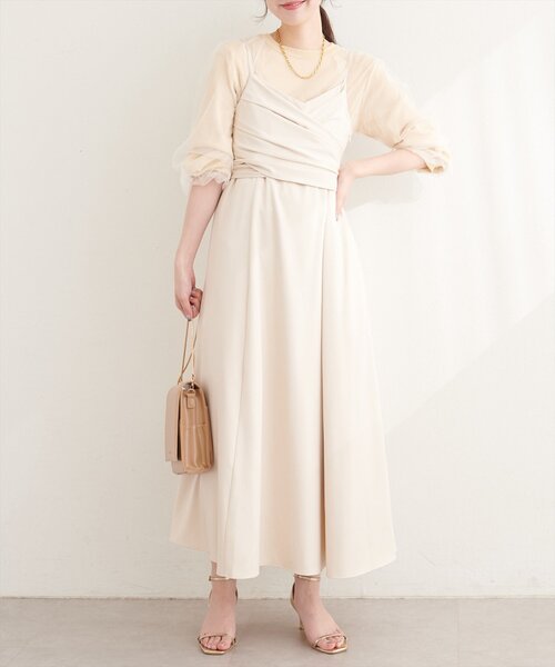 natural couture(ナチュラルクチュール)の「〈osono〉アシメカシュクールリボンキャミワンピース(ワンピース・レディース・ネイビー/ミント/ブラック/アイボリー・MEDIUM/LARGE)」の6枚目の写真