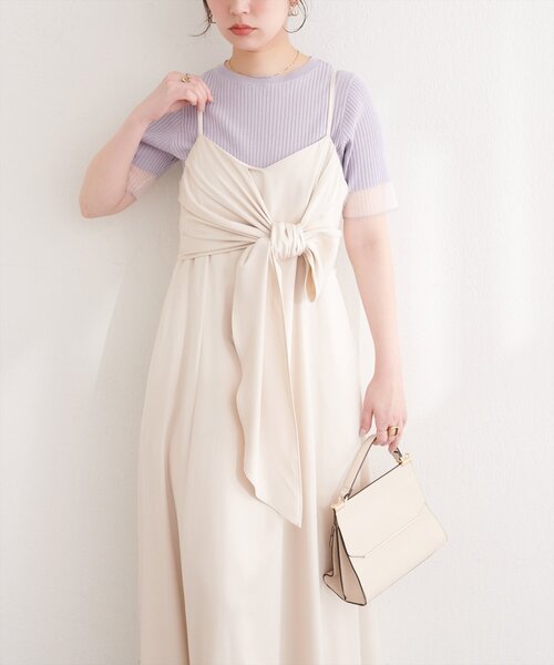 natural couture(ナチュラルクチュール)の「〈osono〉アシメカシュクールリボンキャミワンピース(ワンピース・レディース・ネイビー/ミント/ブラック/アイボリー・MEDIUM/LARGE)」の9枚目の写真