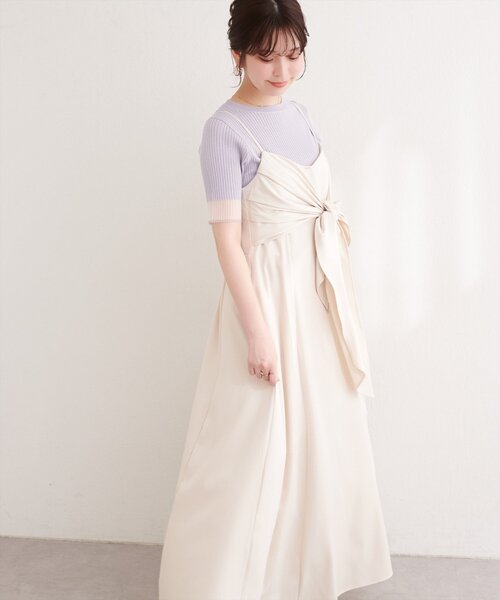 natural couture(ナチュラルクチュール)の「〈osono〉アシメカシュクールリボンキャミワンピース(ワンピース・レディース・ネイビー/ミント/ブラック/アイボリー・MEDIUM/LARGE)」の10枚目の写真