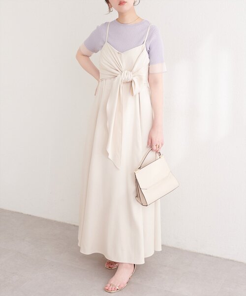 natural couture(ナチュラルクチュール)の「〈osono〉アシメカシュクールリボンキャミワンピース(ワンピース・レディース・ネイビー/ミント/ブラック/アイボリー・MEDIUM/LARGE)」の11枚目の写真