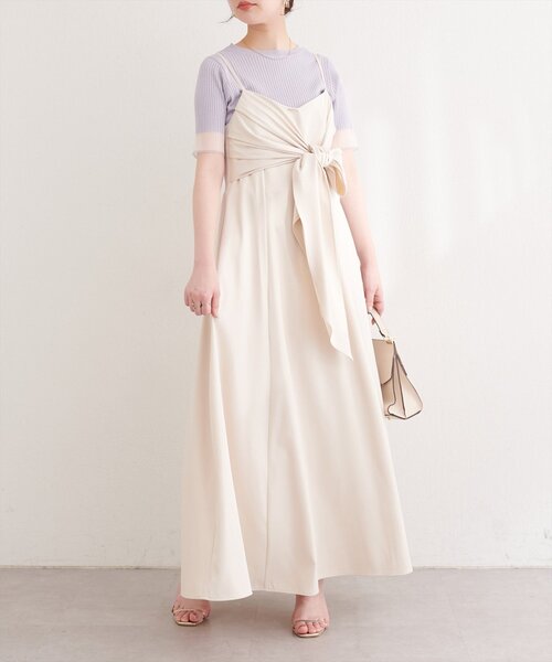 natural couture(ナチュラルクチュール)の「〈osono〉アシメカシュクールリボンキャミワンピース(ワンピース・レディース・ネイビー/ミント/ブラック/アイボリー・MEDIUM/LARGE)」の12枚目の写真