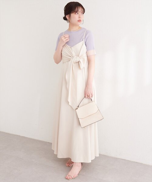 natural couture(ナチュラルクチュール)の「〈osono〉アシメカシュクールリボンキャミワンピース(ワンピース・レディース・ネイビー/ミント/ブラック/アイボリー・MEDIUM/LARGE)」の13枚目の写真