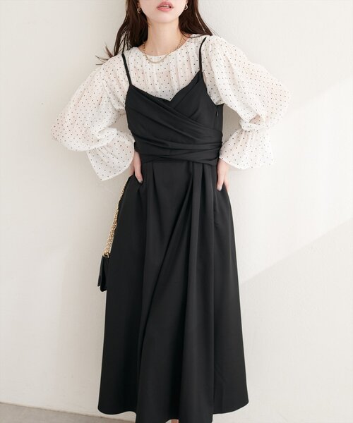 natural couture(ナチュラルクチュール)の「〈osono〉アシメカシュクールリボンキャミワンピース(ワンピース・レディース・ネイビー/ミント/ブラック/アイボリー・MEDIUM/LARGE)」の14枚目の写真