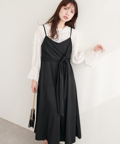 natural couture(ナチュラルクチュール)の「〈osono〉アシメカシュクールリボンキャミワンピース(ワンピース・レディース・ネイビー/ミント/ブラック/アイボリー・MEDIUM/LARGE)」の15枚目の写真