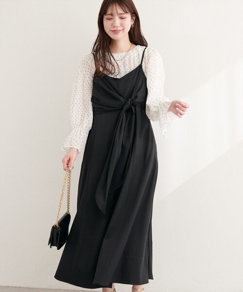 natural couture(ナチュラルクチュール)の「〈osono〉アシメカシュクールリボンキャミワンピース(ワンピース・レディース・ネイビー/ミント/ブラック/アイボリー・MEDIUM/LARGE)」の16枚目の写真