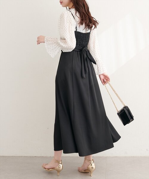 natural couture(ナチュラルクチュール)の「〈osono〉アシメカシュクールリボンキャミワンピース(ワンピース・レディース・ネイビー/ミント/ブラック/アイボリー・MEDIUM/LARGE)」の17枚目の写真