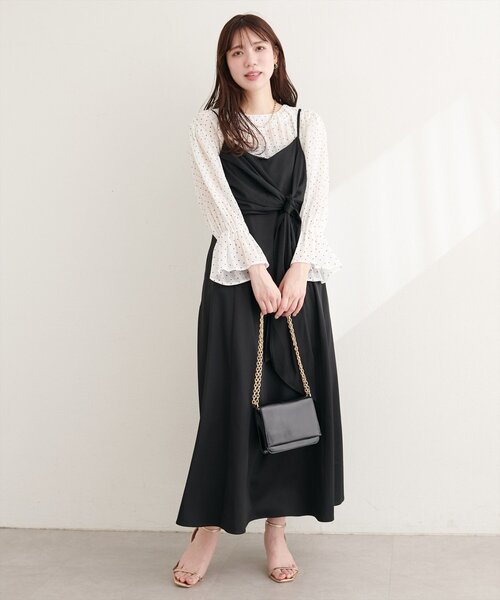 natural couture(ナチュラルクチュール)の「〈osono〉アシメカシュクールリボンキャミワンピース(ワンピース・レディース・ネイビー/ミント/ブラック/アイボリー・MEDIUM/LARGE)」の18枚目の写真