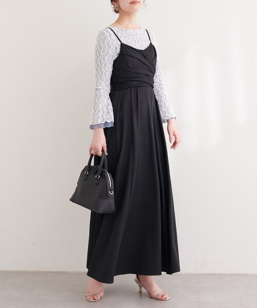 natural couture(ナチュラルクチュール)の「〈osono〉アシメカシュクールリボンキャミワンピース(ワンピース・レディース・ネイビー/ミント/ブラック/アイボリー・MEDIUM/LARGE)」の22枚目の写真