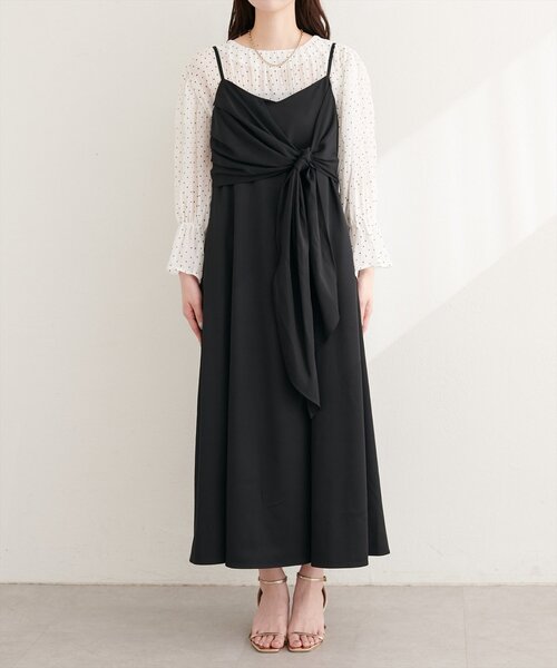 natural couture(ナチュラルクチュール)の「〈osono〉アシメカシュクールリボンキャミワンピース(ワンピース・レディース・ネイビー/ミント/ブラック/アイボリー・MEDIUM/LARGE)」の14枚目の写真