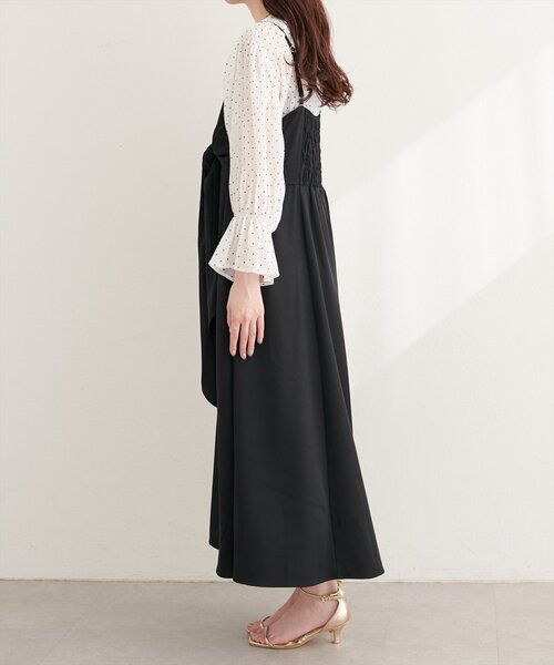 natural couture(ナチュラルクチュール)の「〈osono〉アシメカシュクールリボンキャミワンピース(ワンピース・レディース・ネイビー/ミント/ブラック/アイボリー・MEDIUM/LARGE)」の15枚目の写真