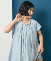 藤本美貴 × FREAK'S STORE/フリークスストア 接触冷感/UVカット ヘンリーネックフレアワンピース