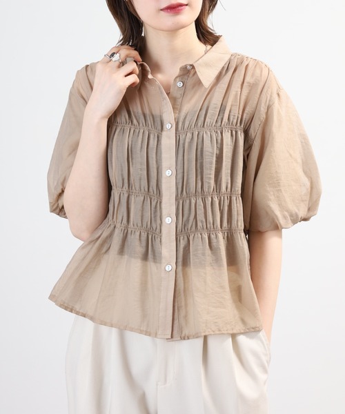 A.N.L(エーエヌエル レーベル)の「A.N.L シャーリングシアーブラウス 半端袖(シャツ/ブラウス・レディース・ブラック/ベージュ/カーキ・38)」の2枚目の写真