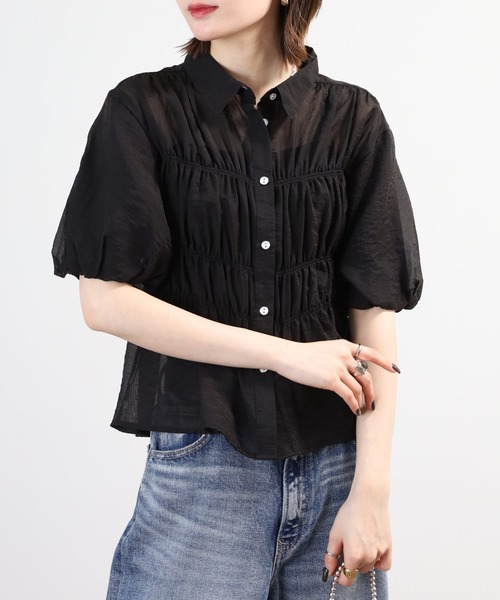 A.N.L(エーエヌエル レーベル)の「A.N.L シャーリングシアーブラウス 半端袖(シャツ/ブラウス・レディース・ブラック/ベージュ/カーキ・38)」の4枚目の写真