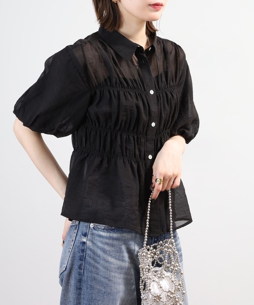 A.N.L(エーエヌエル レーベル)の「A.N.L シャーリングシアーブラウス 半端袖(シャツ/ブラウス・レディース・ブラック/ベージュ/カーキ・38)」の5枚目の写真