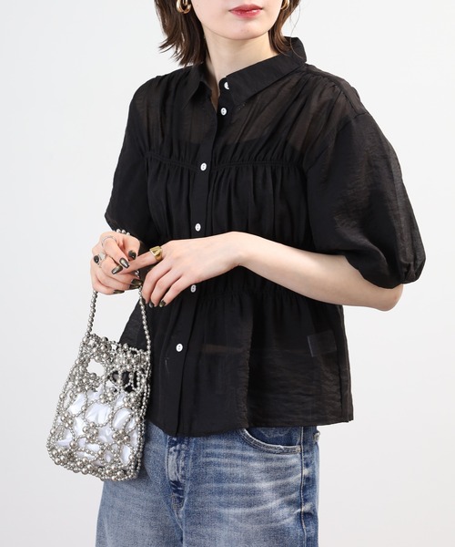 A.N.L(エーエヌエル レーベル)の「A.N.L シャーリングシアーブラウス 半端袖(シャツ/ブラウス・レディース・ブラック/ベージュ/カーキ・38)」の7枚目の写真