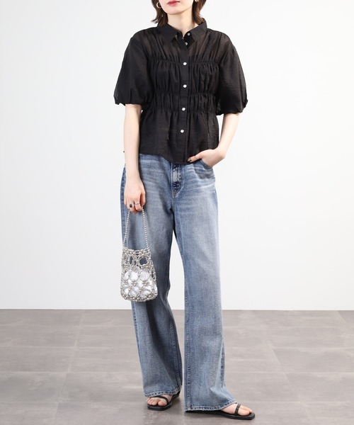 A.N.L(エーエヌエル レーベル)の「A.N.L シャーリングシアーブラウス 半端袖(シャツ/ブラウス・レディース・ブラック/ベージュ/カーキ・38)」の8枚目の写真