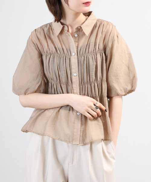 A.N.L(エーエヌエル レーベル)の「A.N.L シャーリングシアーブラウス 半端袖(シャツ/ブラウス・レディース・ブラック/ベージュ/カーキ・38)」の11枚目の写真