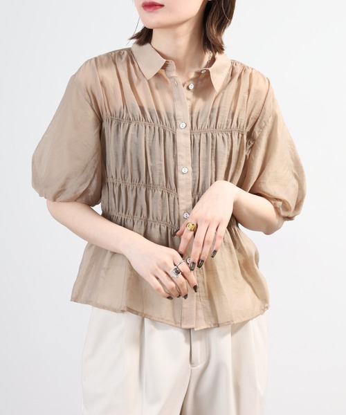 A.N.L(エーエヌエル レーベル)の「A.N.L シャーリングシアーブラウス 半端袖(シャツ/ブラウス・レディース・ブラック/ベージュ/カーキ・38)」の10枚目の写真