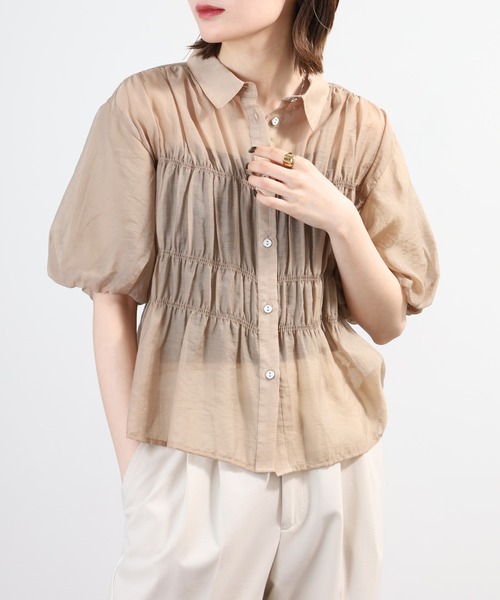 A.N.L(エーエヌエル レーベル)の「A.N.L シャーリングシアーブラウス 半端袖(シャツ/ブラウス・レディース・ブラック/ベージュ/カーキ・38)」の12枚目の写真