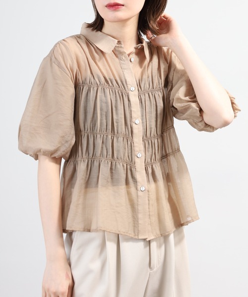 A.N.L(エーエヌエル レーベル)の「A.N.L シャーリングシアーブラウス 半端袖(シャツ/ブラウス・レディース・ブラック/ベージュ/カーキ・38)」の13枚目の写真