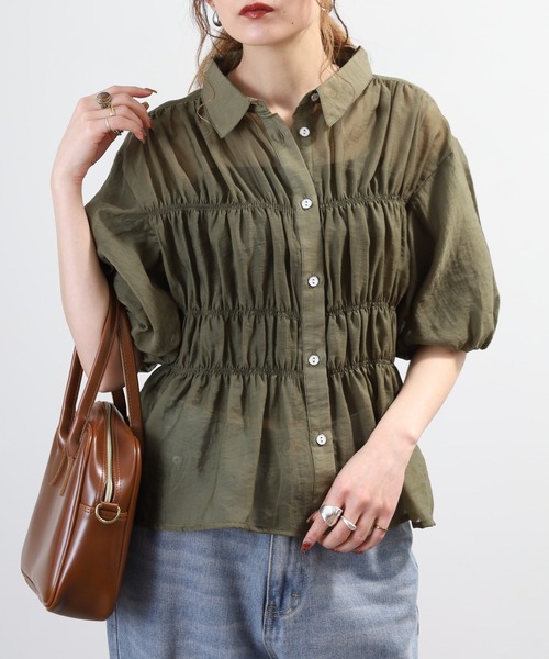 A.N.L(エーエヌエル レーベル)の「A.N.L シャーリングシアーブラウス 半端袖(シャツ/ブラウス・レディース・ブラック/ベージュ/カーキ・38)」の17枚目の写真