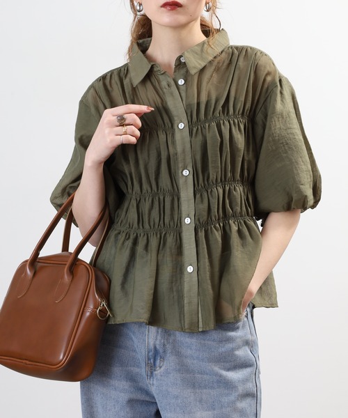 A.N.L(エーエヌエル レーベル)の「A.N.L シャーリングシアーブラウス 半端袖(シャツ/ブラウス・レディース・ブラック/ベージュ/カーキ・38)」の18枚目の写真