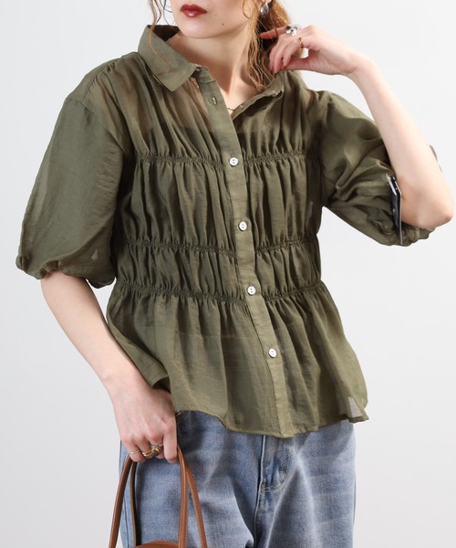 A.N.L(エーエヌエル レーベル)の「A.N.L シャーリングシアーブラウス 半端袖(シャツ/ブラウス・レディース・ブラック/ベージュ/カーキ・38)」の19枚目の写真