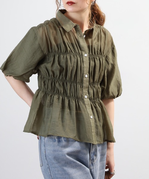 A.N.L(エーエヌエル レーベル)の「A.N.L シャーリングシアーブラウス 半端袖(シャツ/ブラウス・レディース・ブラック/ベージュ/カーキ・38)」の20枚目の写真