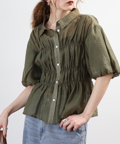 A.N.L(エーエヌエル レーベル)の「A.N.L シャーリングシアーブラウス 半端袖(シャツ/ブラウス・レディース・ブラック/ベージュ/カーキ・38)」の21枚目の写真