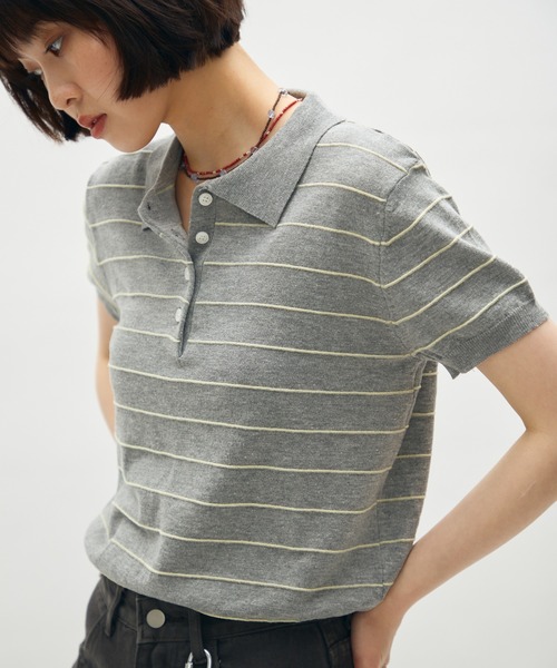 Thin border polo tops — тонкий бордовый поло‑топ