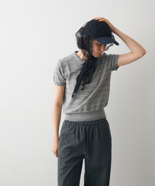 full/fill.(フルフィル)の「thin border polo tops / 細ボーダーポロトップス(ポロシャツ・レディース・グレー/ネイビー・FREE)」の8枚目の写真