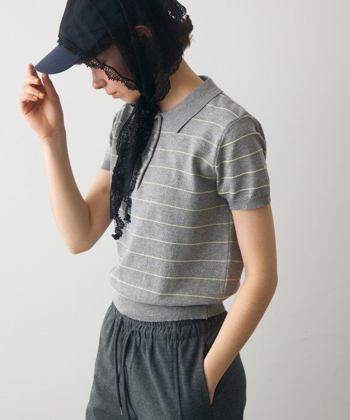 full/fill.(フルフィル)の「thin border polo tops / 細ボーダーポロトップス(ポロシャツ・レディース・グレー/ネイビー・FREE)」の5枚目の写真