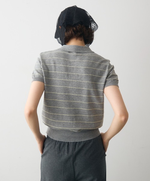 full/fill.(フルフィル)の「thin border polo tops / 細ボーダーポロトップス(ポロシャツ・レディース・グレー/ネイビー・FREE)」の6枚目の写真