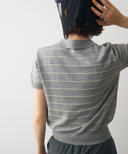 full/fill.(フルフィル)の「thin border polo tops / 細ボーダーポロトップス(ポロシャツ・レディース・グレー/ネイビー・FREE)」の7枚目の写真