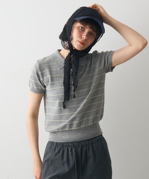 full/fill.(フルフィル)の「thin border polo tops / 細ボーダーポロトップス(ポロシャツ・レディース・グレー/ネイビー・FREE)」の3枚目の写真