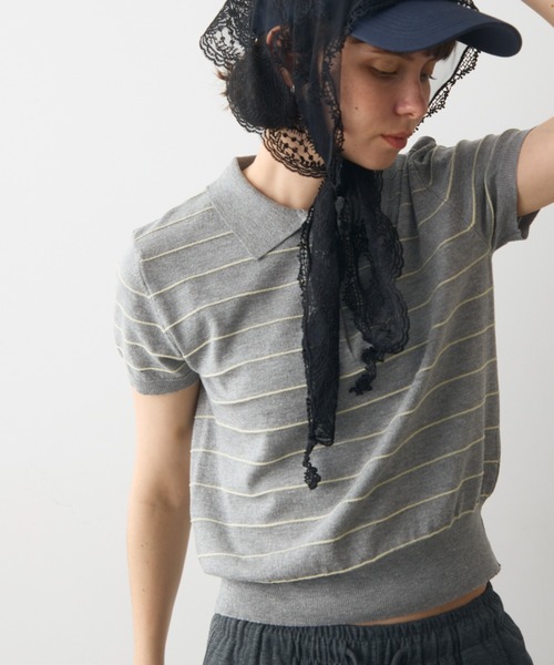 full/fill.(フルフィル)の「thin border polo tops / 細ボーダーポロトップス(ポロシャツ・レディース・グレー/ネイビー・FREE)」の9枚目の写真