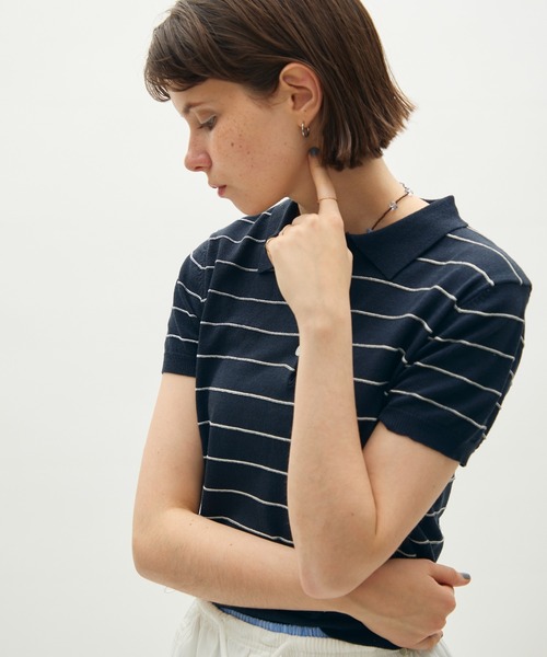 full/fill.(フルフィル)の「thin border polo tops / 細ボーダーポロトップス(ポロシャツ・レディース・グレー/ネイビー・FREE)」の18枚目の写真