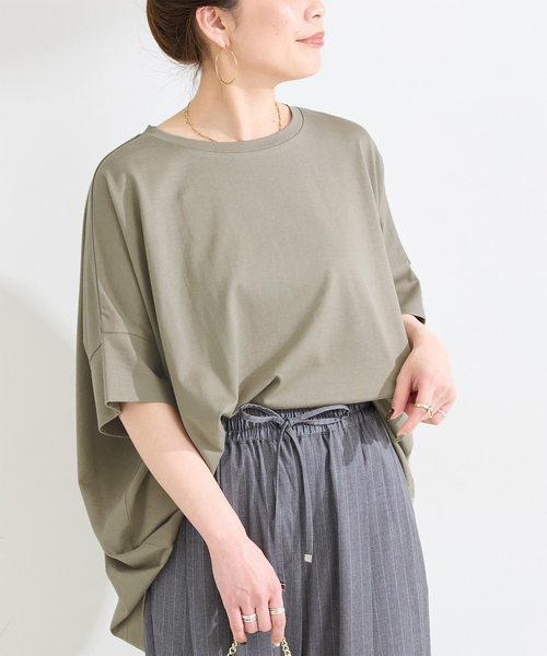 B.C STOCK（ベーセーストック）の「《追加2》ウォッシャブル / 汗染み防止ワイドTEE（Tシャツ/カットソー・レディース・ホワイト/ライトグレー/ブラック/チャコールグレー/ベージュ/カーキ・FREE）」の6枚目の写真