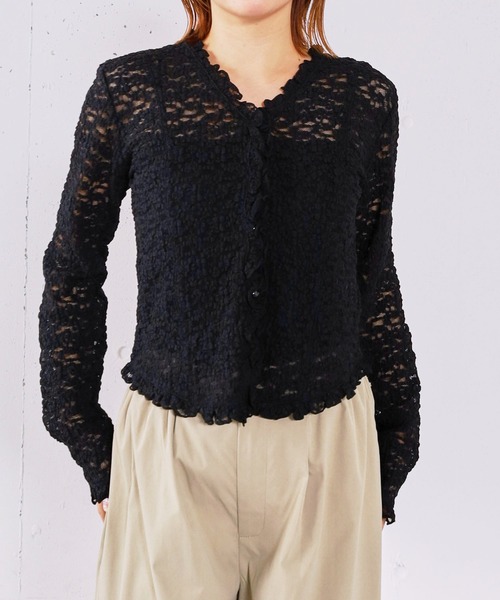 archives（アルシーヴ）の「レースフリルカーディガン（Tシャツ/カットソー・レディース・オフホワイト/ブラック・MEDIUM）」の2枚目の写真